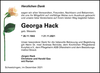 Traueranzeige von Georga Hack von Schwetzinger Zeitung