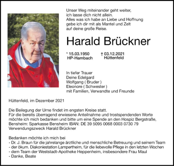 Traueranzeige von Harald Brückner von Südhessen Morgen