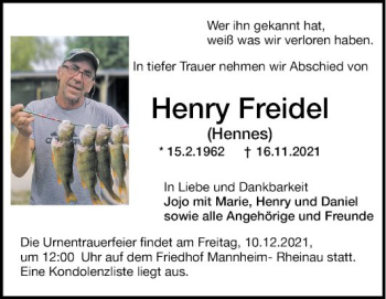 Traueranzeige von Henry Freidel von Mannheimer Morgen