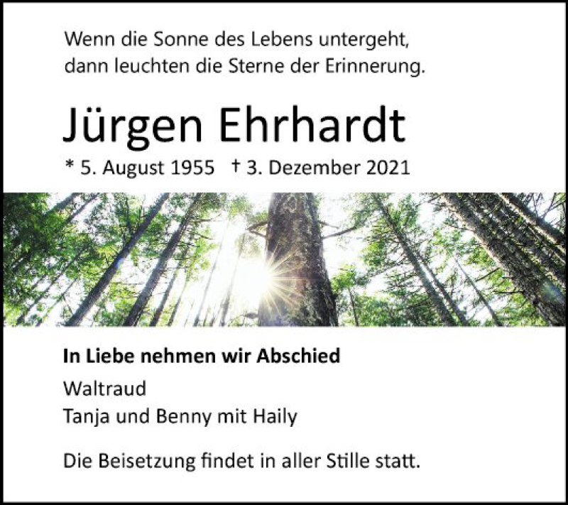  Traueranzeige für Jürgen Ehrhardt vom 11.12.2021 aus Mannheimer Morgen
