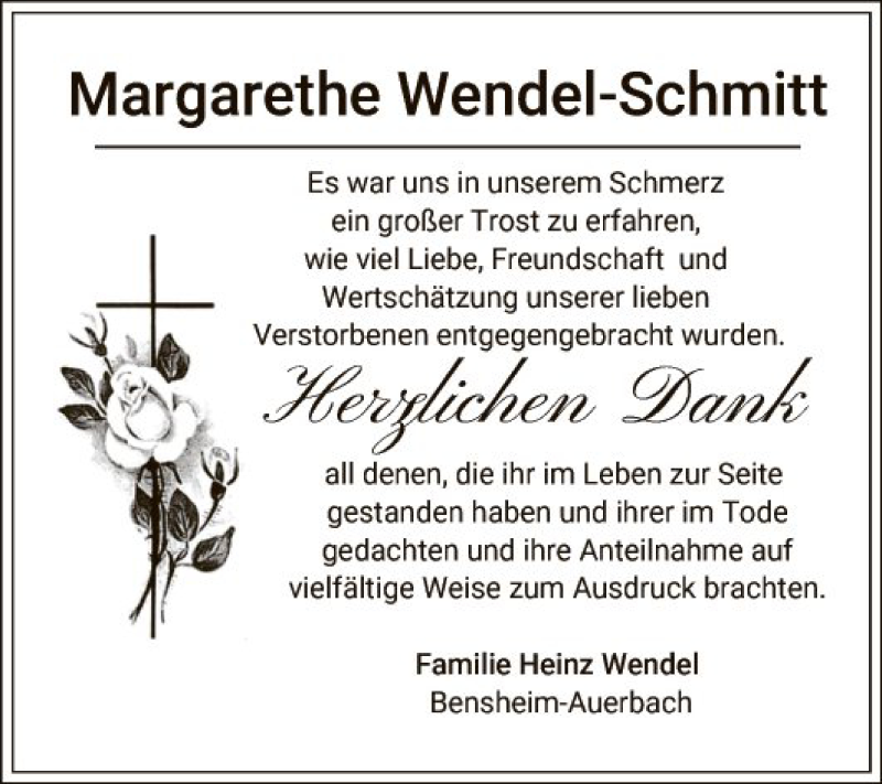  Traueranzeige für Margarethe Wendel-Schmitt vom 04.12.2021 aus Bergsträßer Anzeiger
