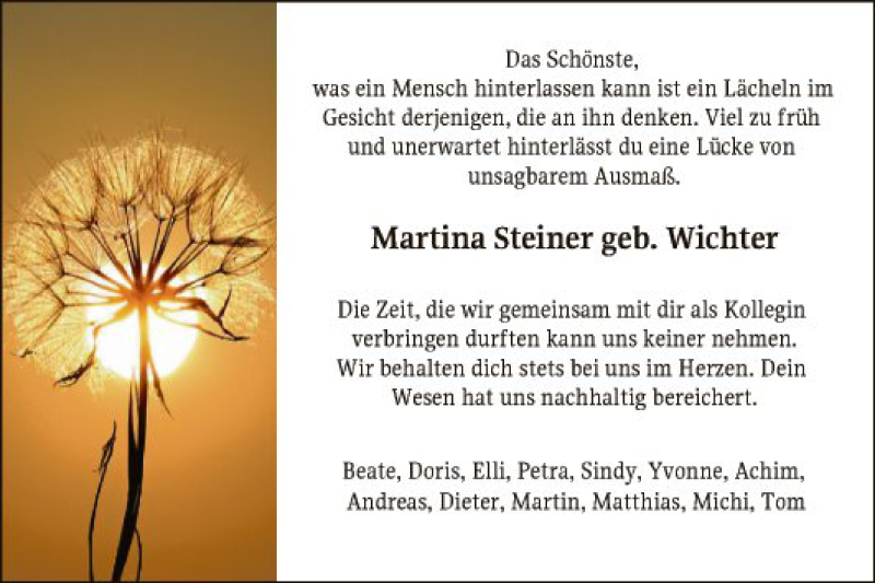  Traueranzeige für Martina Steiner vom 24.12.2021 aus Bergsträßer Anzeiger