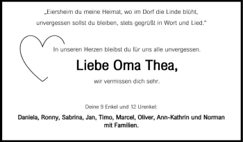Traueranzeige von Thea  von Fränkische Nachrichten