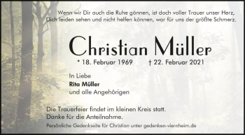 Traueranzeige von Christian Müller von Südhessen Morgen