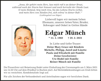 Traueranzeige von Edgar Münch von Fränkische Nachrichten
