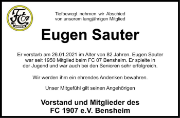 Traueranzeige von Eugen Sauter von Bergsträßer Anzeiger