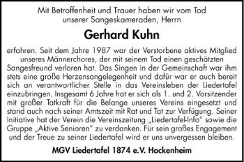 Traueranzeige von Gerhard Kuhn von Schwetzinger Zeitung