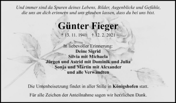 Traueranzeige von Günter Fieger von Fränkische Nachrichten