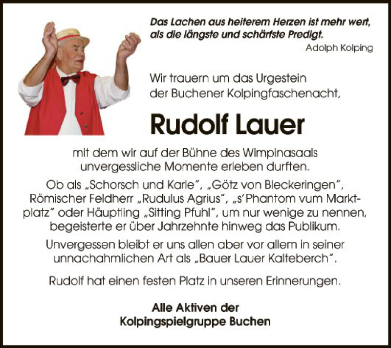  Traueranzeige für Rudolf Lauer vom 11.02.2021 aus Fränkische Nachrichten