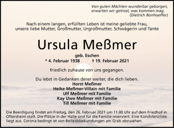 Traueranzeige von Ursula Meßmer von Schwetzinger Zeitung