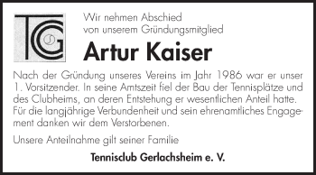 Traueranzeige von Artur Kaiser 