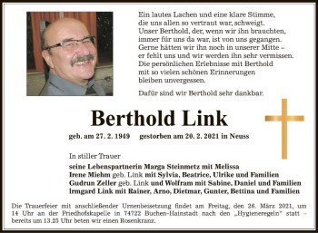 Traueranzeige von Berthold Link von Fränkische Nachrichten