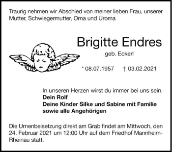 Traueranzeige von Brigitte Endres von Mannheimer Morgen