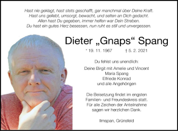 Traueranzeige von Dieter Spang von Fränkische Nachrichten