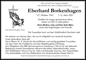 Traueranzeige von Eberard Borkenhagen von Südhessen Morgen