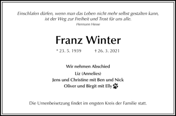 Traueranzeige von Franz Winter von Mannheimer Morgen