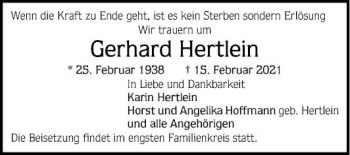 Traueranzeige von Gerhard Hertlein von Mannheimer Morgen