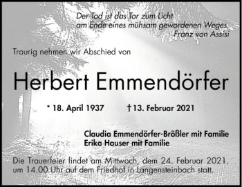 Traueranzeige von Herbert Emmendörfer von Mannheimer Morgen