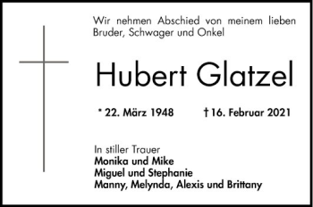 Traueranzeige von Hubert Glatzel von Mannheimer Morgen