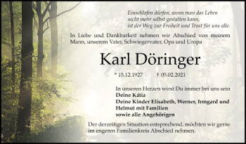 Traueranzeige von Karl Döringer von Mannheimer Morgen