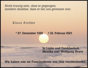 Traueranzeige von Klaus Rlebke von Mannheimer Morgen