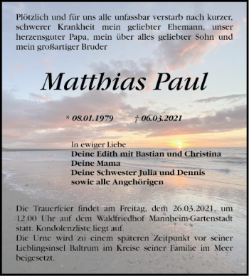 Traueranzeige von Matthias Paul von Mannheimer Morgen