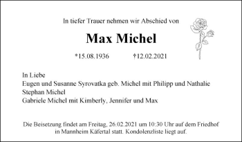 Traueranzeige von Max Michel von Mannheimer Morgen