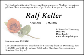 Traueranzeige von Ralf Keller von Mannheimer Morgen