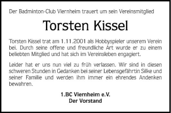 Traueranzeige von Torsten Kissel von Südhessen Morgen