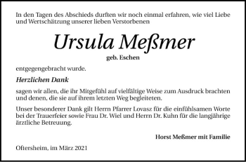 Traueranzeige von Ursula Meßmer von Schwetzinger Zeitung