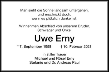 Traueranzeige von Uwe Erny von Mannheimer Morgen