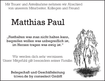 Traueranzeige von Matthias Paul von Mannheimer Morgen