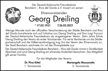 Traueranzeige von Georg Dreiling von Bergsträßer Anzeiger