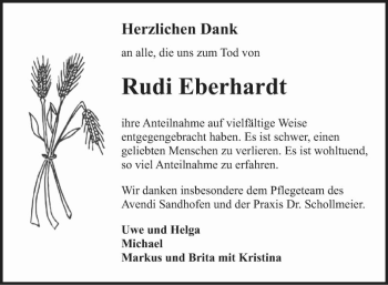 Traueranzeige von Rudi Eberhardt von Mannheimer Morgen