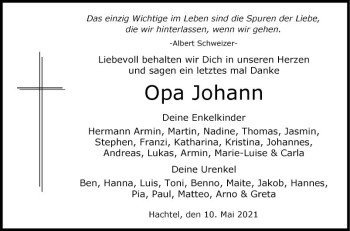 Traueranzeige von Opa Johann von Fränkische Nachrichten