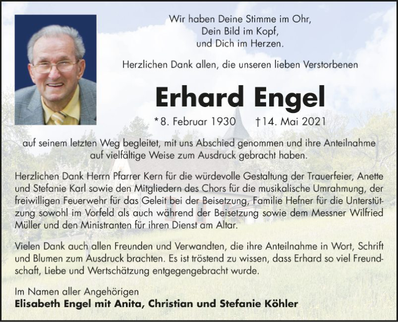  Traueranzeige für Erhard Engel vom 28.05.2021 aus Fränkische Nachrichten