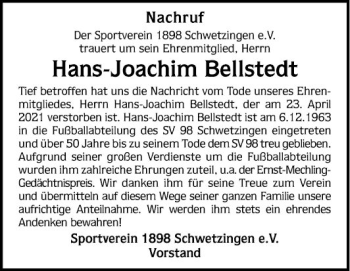 Traueranzeige von Hans-Joachim Bellstedt von Schwetzinger Zeitung