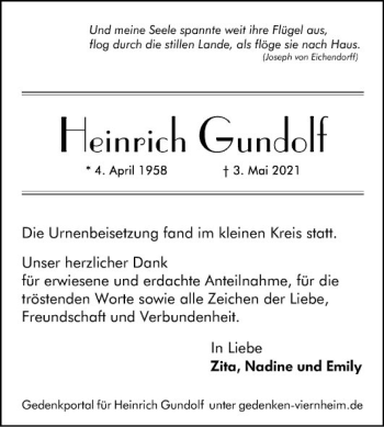 Traueranzeige von Heinrich Gundolf von Südhessen Morgen