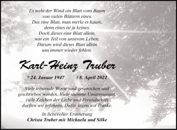 Traueranzeige von Karl-Heinz Truber von Bergsträßer Anzeiger