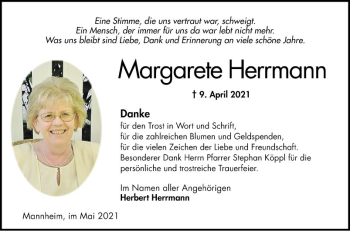 Traueranzeige von Margarete Herrmann von Mannheimer Morgen