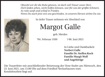 Traueranzeige von Margot Galle von Mannheimer Morgen
