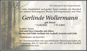 Traueranzeige von Gerlinde Wollermann von Schwetzinger Zeitung