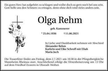 Traueranzeige von Olga Rehm von Mannheimer Morgen