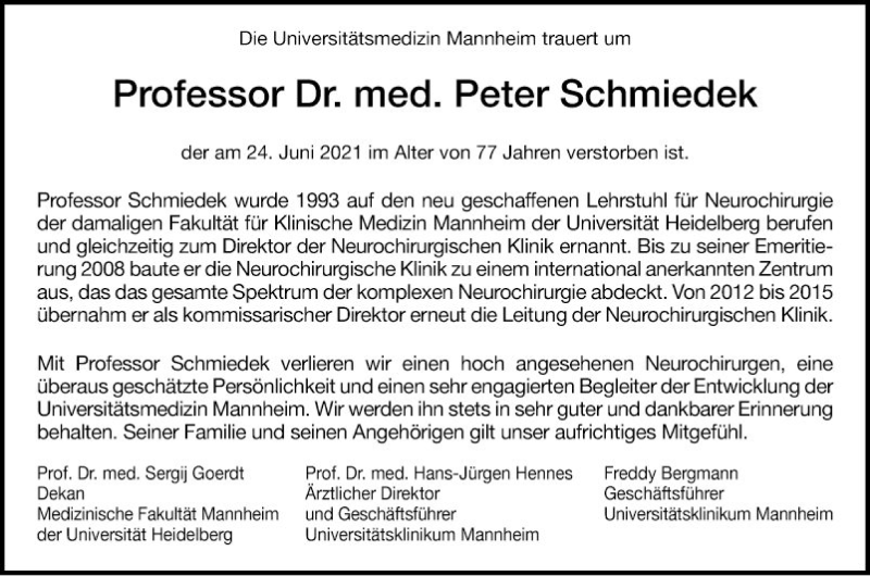  Traueranzeige für Peter Schmiedek vom 30.06.2021 aus Mannheimer Morgen