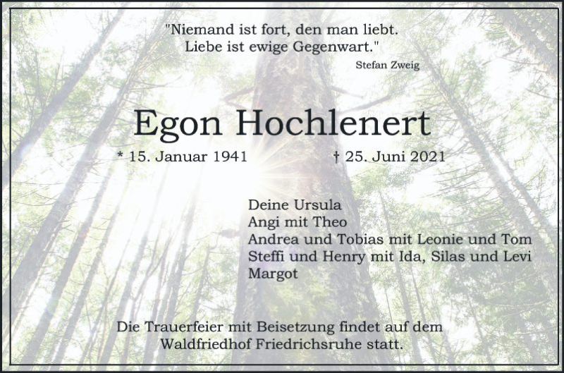  Traueranzeige für Egon Hochlenert vom 03.07.2021 aus Mannheimer Morgen