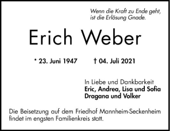 Traueranzeige von Erich Weber von Mannheimer Morgen