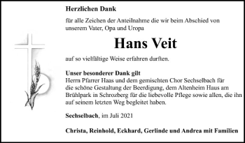 Traueranzeige von Hans Veit von Fränkische Nachrichten