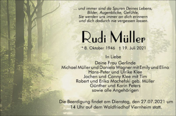Traueranzeige von Rudi Müller von Mannheimer Morgen