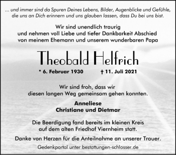 Traueranzeige von Theobald Helfrich von Südhessen Morgen