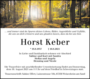 Traueranzeige von Horst Keber von Schwetzinger Zeitung